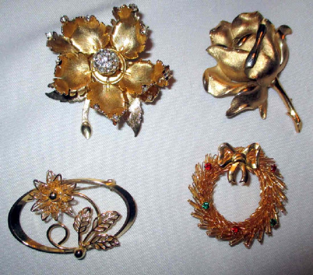 Four Vintage Gold Toned Lady's Brooches (1 of 1)