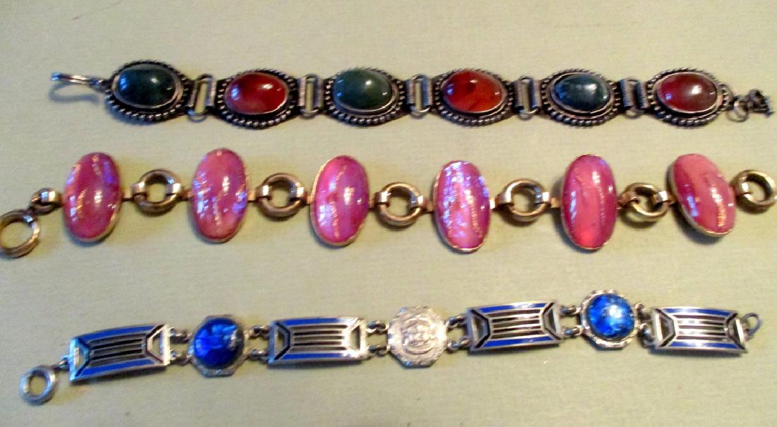 3 Vintage Silver Toned Bracelets with Faux Stones (1 of 1)