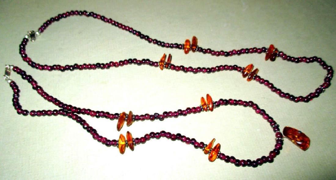 Two Garnet Bead Necklaces with Amber (1 of 1)