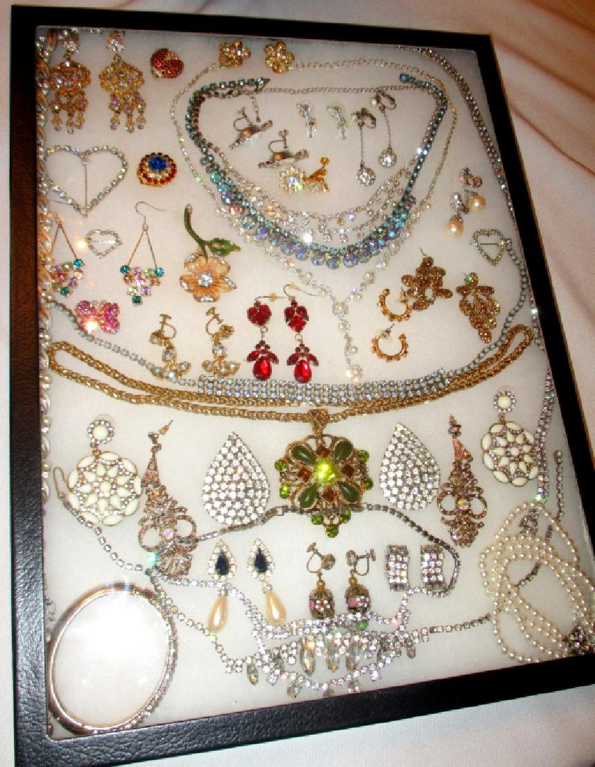 Display Box Filled with Vintage Rhinestone Jewelry (1 of 1)