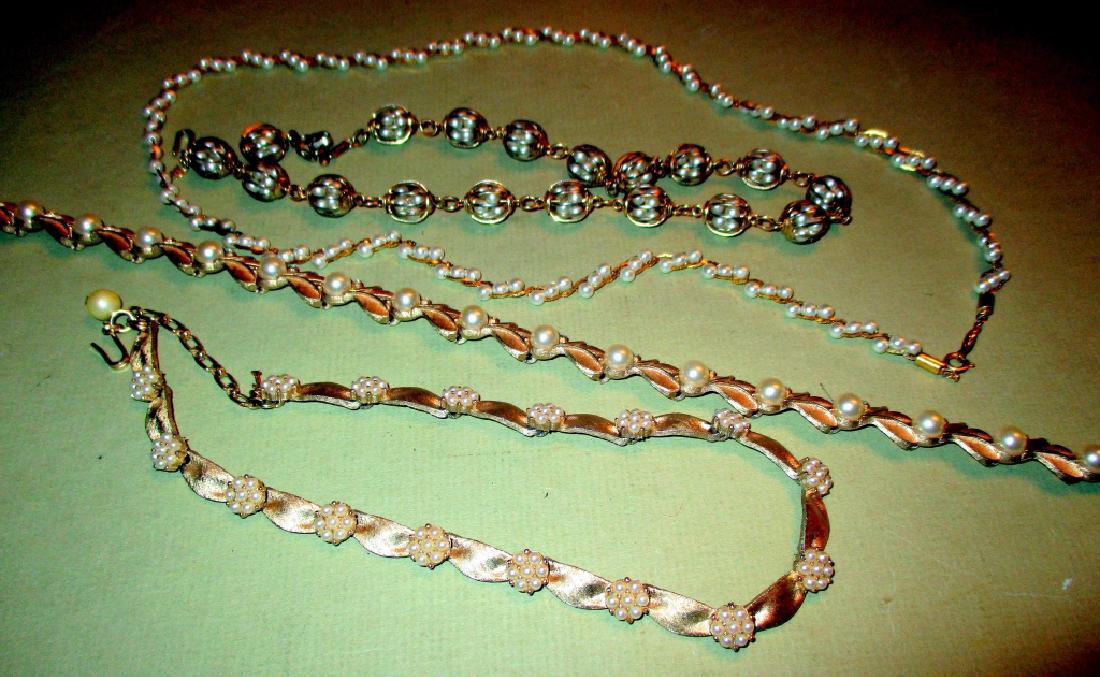 Four Gold Tone and Pearl Vintage Necklaces (1 of 1)