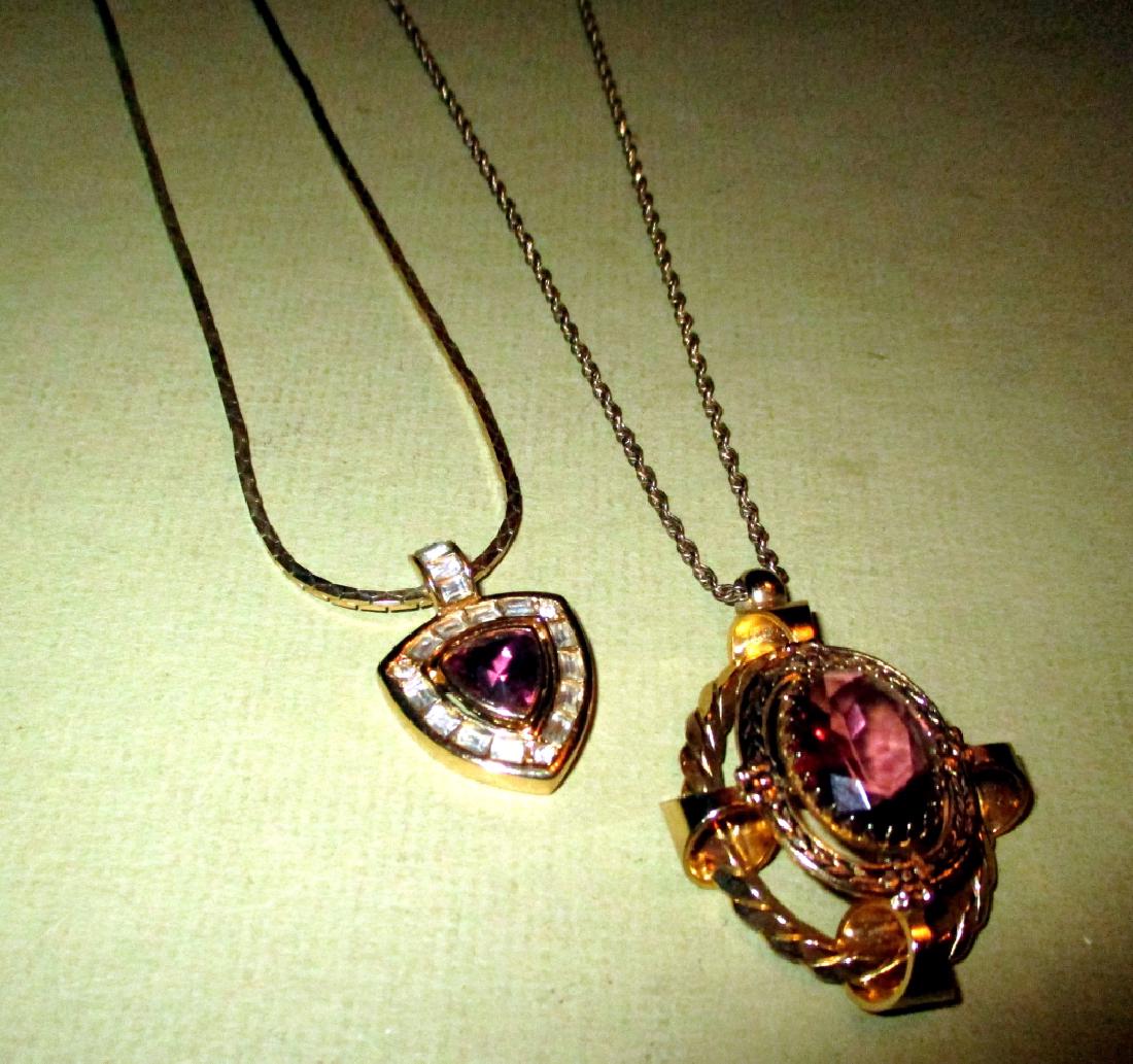 Two Faux Amethyst Pendants on Gold Toned Chains (1 of 1)