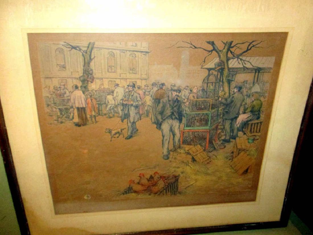 Hand Colored Litho of European Street Scene (1 of 3)