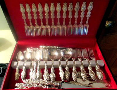 Sterling Flatware for 12 by Whiting: Service complete for 12 of the Lily pattern Whiting, 12 seven piece place settings. All in good condition.