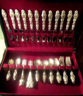 Whiting Sterling Silver Lunchware Service for 12: Sterling silver lunch ware service for 12 with 6 pieces to each place setting in very good condition in the lily pattern by Whiting.