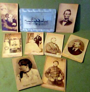 Lot of Political Cartes de Visite Type Photos: Lot of political carte de visite type photos. Lot consists of 9 photos or prints of historical people. All in good condition. Photos include Maximillian, Lincoln, USS Baltimore ship etc.