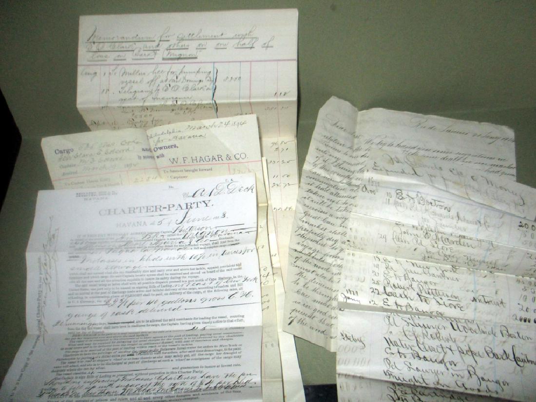 Collection of Capt. Melvin Colecord Ship Documents: A collection of ship documents concerning the wreck of the bark Mignon in Havana, a Colecord vessel. Includes loss of cargo and settlement sheets, cargo list of schooner Clara E. Colecord and other do