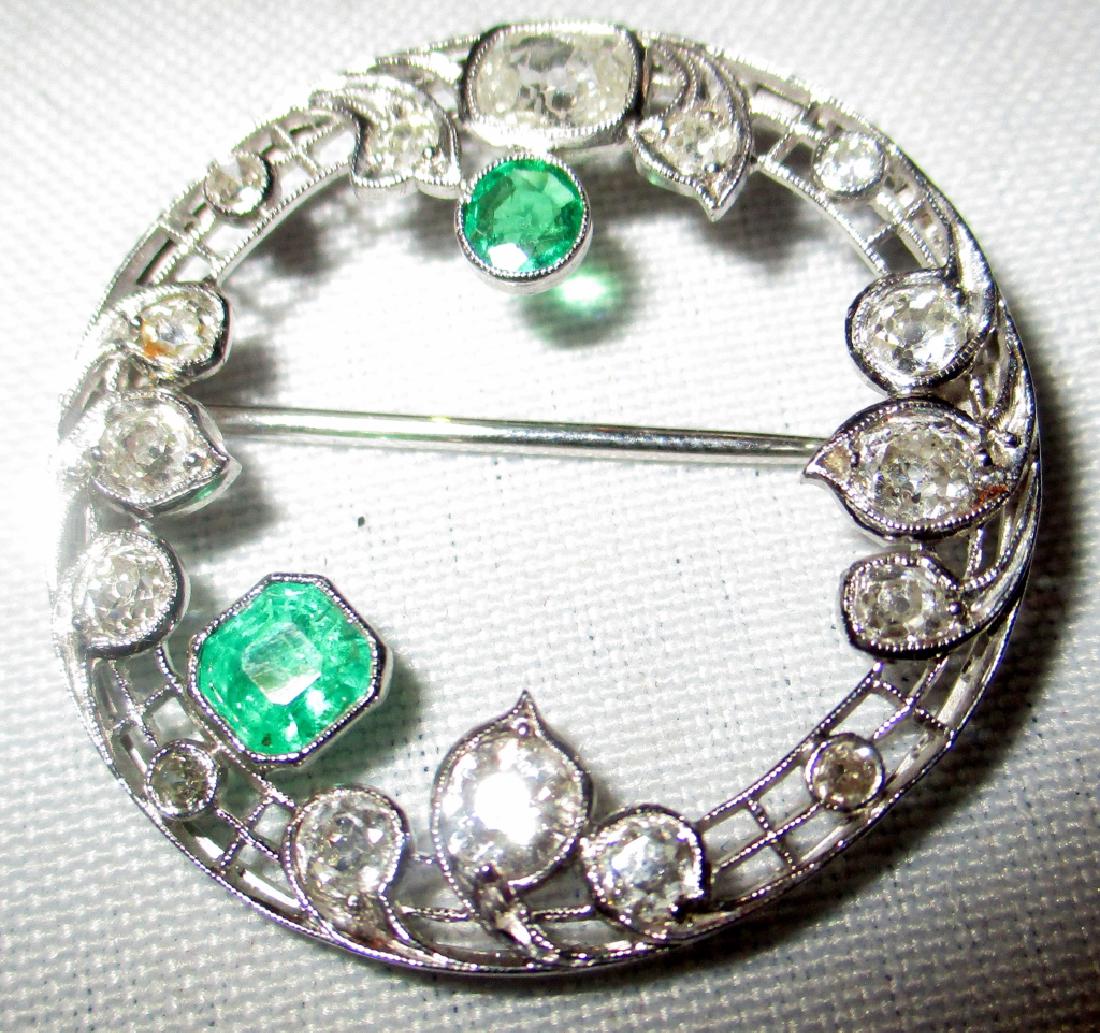 Platinum Diamond & Emerald Brooch (1 of 1)