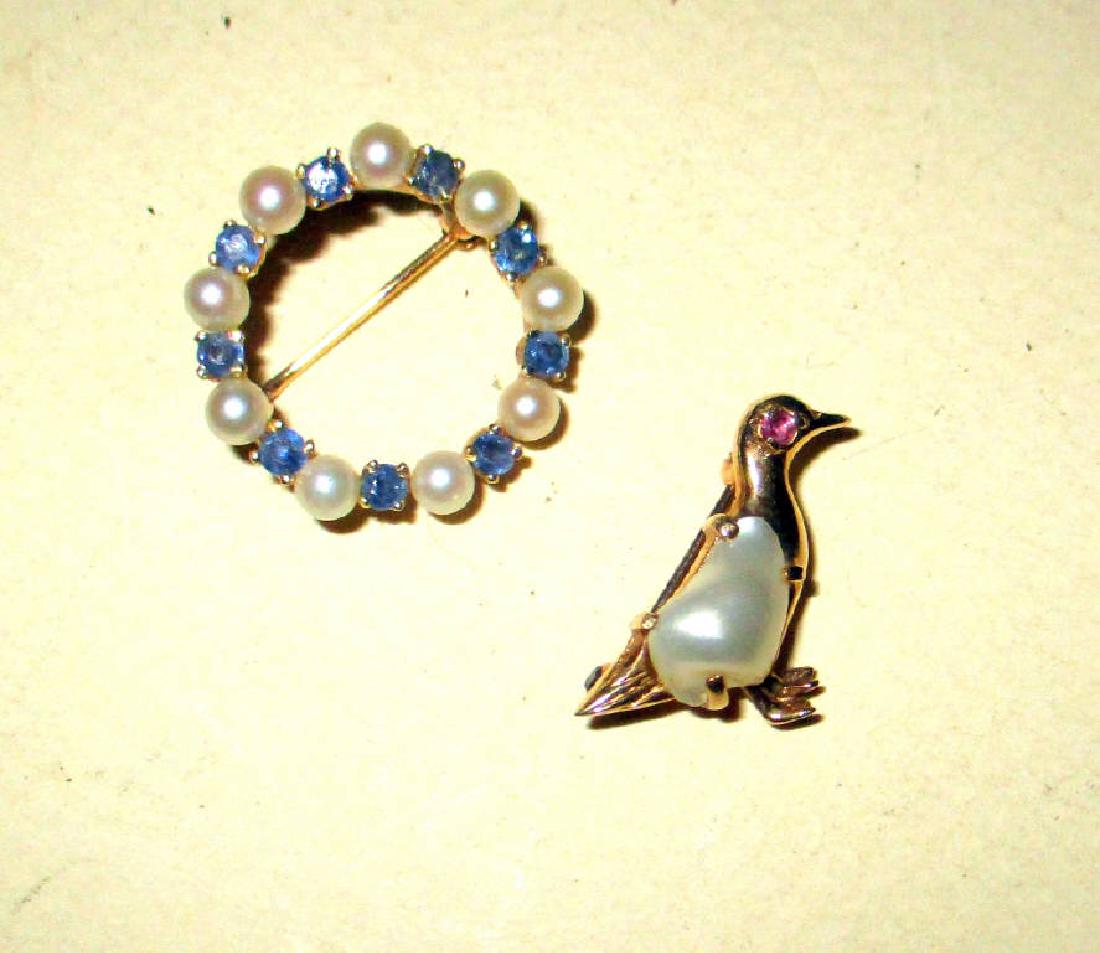 Two 14K Gold Pins Set with Stones (1 of 1)