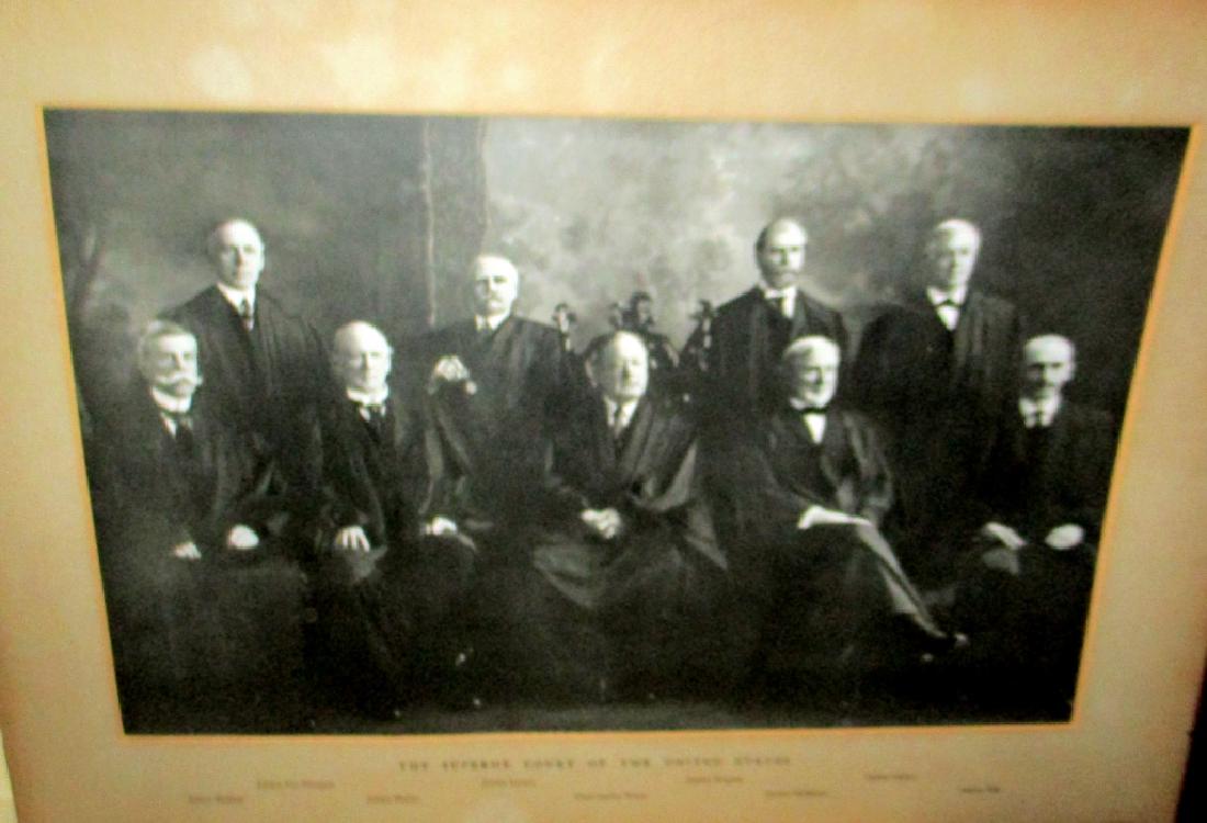 US Supreme Court Justices Photo: Photo of 1910 US Supreme Court justices including Oliver Wendell Holmes. It includes all justices of 1910. Photo measures 16" inches tall by 22" inches wide end to end of matt. Matt is printed with al