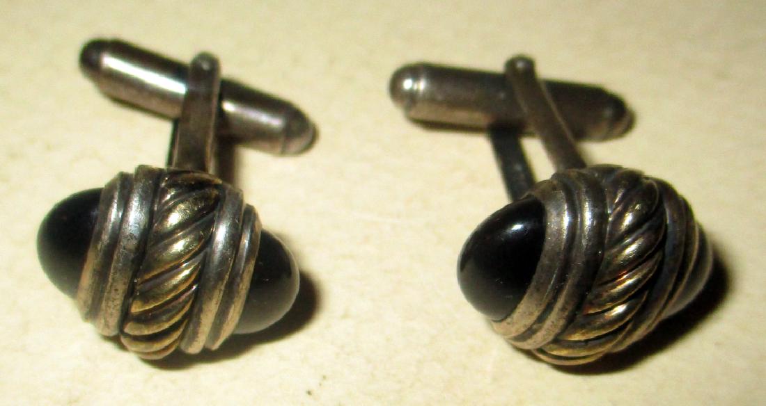 Pair of David Yurman Silver Gold & Onyx Cufflinks