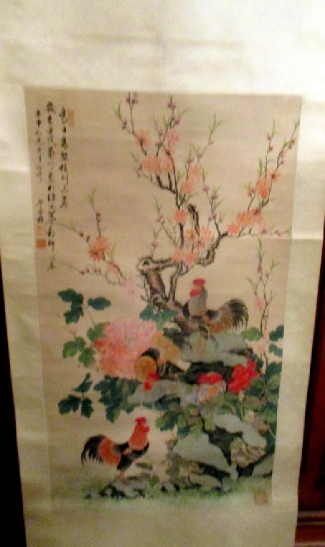 Chinese Scroll Painting of Three Roosters (1 of 3)