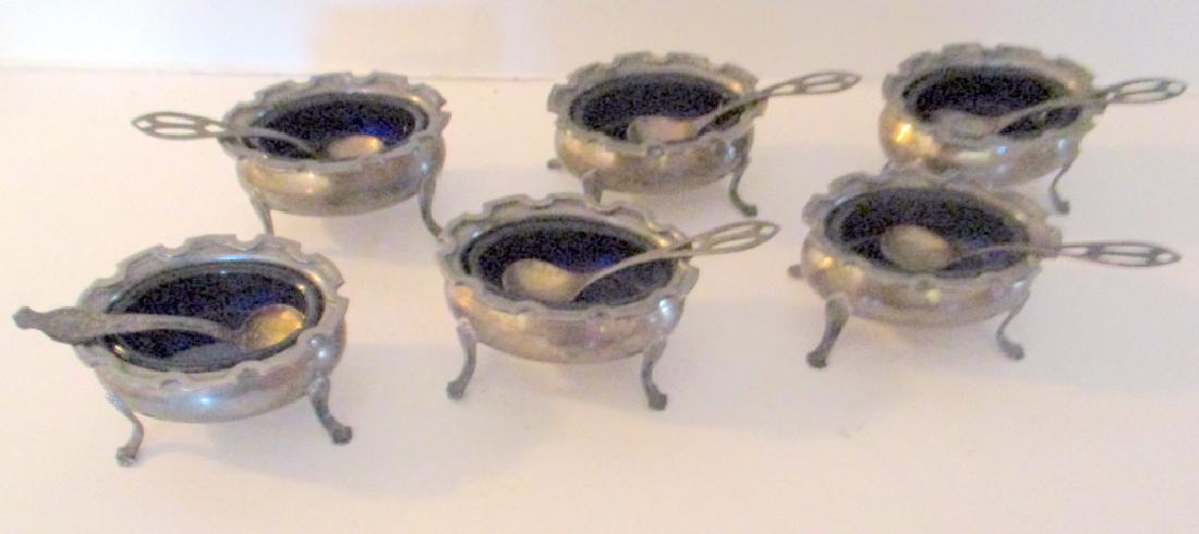 Set of Six Footed Sterling Salts w/ Spoons (1 of 1)