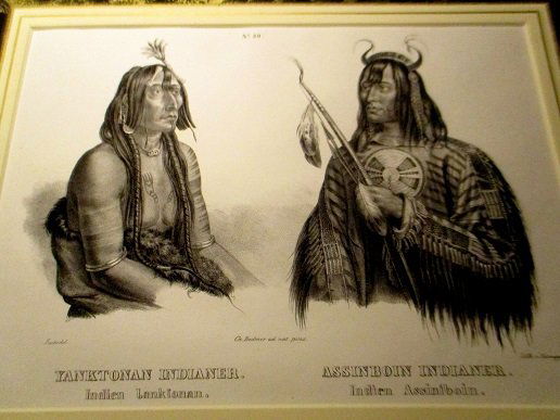 19th Century American Indian Engraving: 19th Century engraving of two American Indians by Charles Bodmer and lithography by Horregger in very good condition. Sight size is approx. 8 1/2" x 12". Nicely matted.Names are Yanktonan and Assinboi