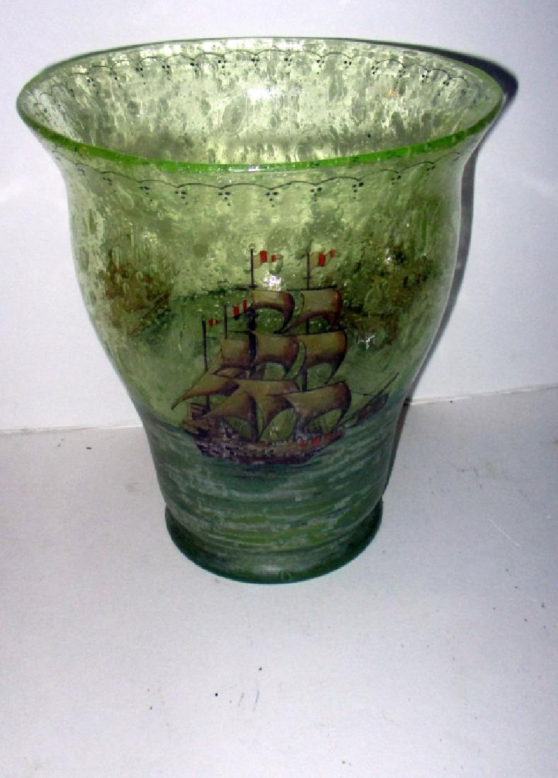 Blown Glass Vase with Sailing Ship Motifs (1 of 1)