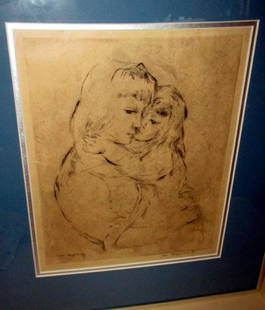 Etching by William Meyerowitz: Etching by William Meyerowitz of mother & child. It is approx. 16 1/2" inches tall by 14" inches wide end to end of frame. In good condition. It is pencil signed.