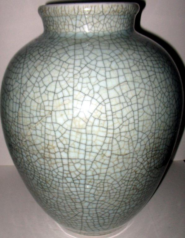 For Auction Large Signed Japanese Crackle Glaze Vase,( as is) (0083