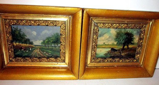Pr. of 19th century paintings on wood panel (1 of 4)