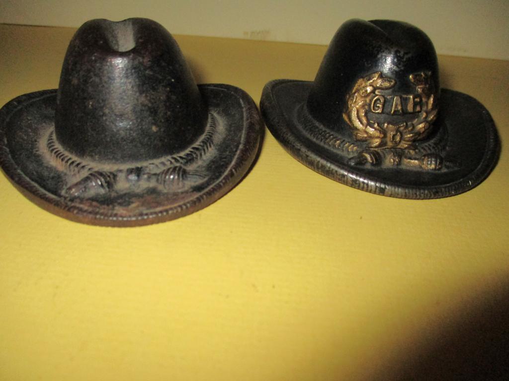 Two Cast Iron Civl War Campaign Hat Paperweights (1 of 2)