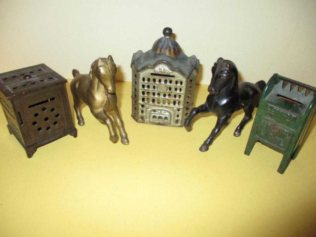 Five Vintage Cast Iron Toy Banks (1 of 4)