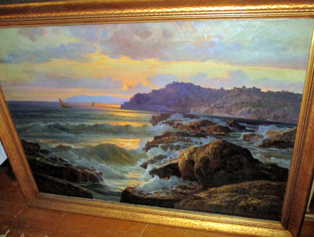 Oil on Canvas of Seashore by E Pizzirani (1 of 1)