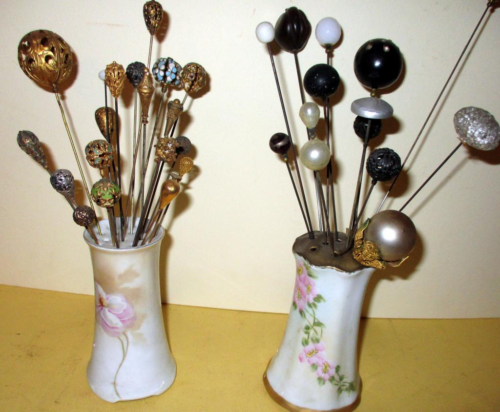 Two Hatpin Holders w/ Vintage Hatpins (1 of 2)
