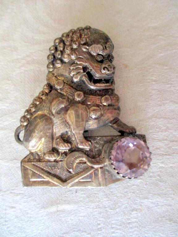 Chinese Foo Lion Silver Brooch (1 of 3)