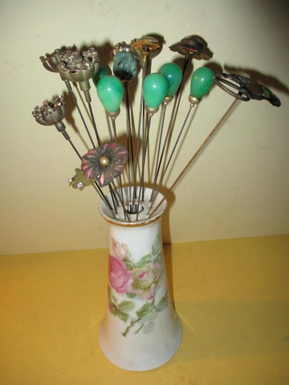 Sixteen Victorian Hat Pins German Porcelain Holder (1 of 3)