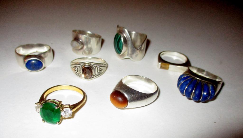 Lot of 8 Sterling Rings Set w/ Stones (1 of 2)