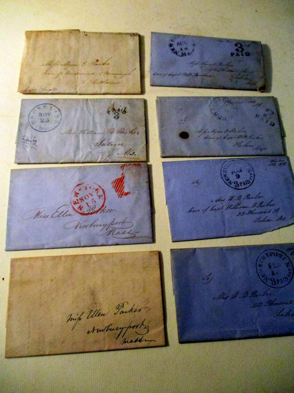 Eight Letters of Correspondence, Mid 19th Century: Lot consists of 8 letters of correspondence from the Estate of Capt. W.B. Parker of Salem, Ma. These letters are addressed to different family members, mostly in Massachusetts