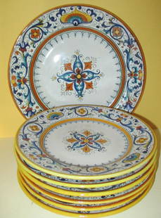 Six Grazia Deruta Plates & Platter: Consists of Six Grazia Deruta Plates with Large Platter, Circa 1920/30, Plates 10" inches Diameter, and Large Grazia Deruta Platter 12" inches in Diameter. All in Good Condition.