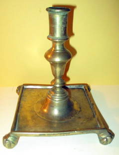 17th Century Flemish Candlestick: Consists of a Single, 17th century Flemish Brass Candlestick; in Good Condition, Size is Approximately 7" Tall