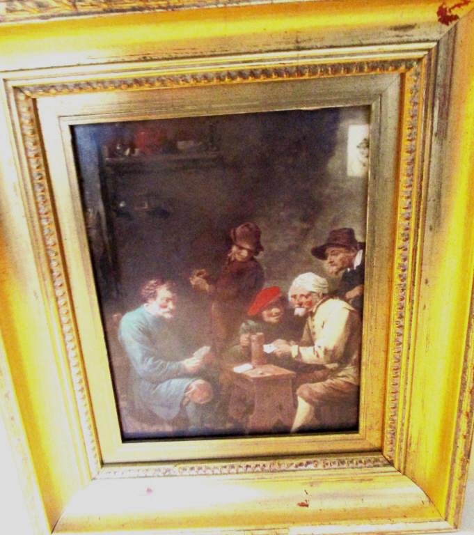 KPM Porcelain Plaque: Lot Consists of a Framed Porcelain Plaque Stamped KPM on Reverse. Depicts a Group of Men Playing Cards. Approximate Size of Porcelain Plaque is 9 3/4" Inches by 7 1/2"