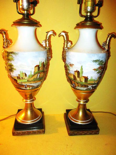 Pair of Paris Porcelain Urn Lamps (1 of 5)