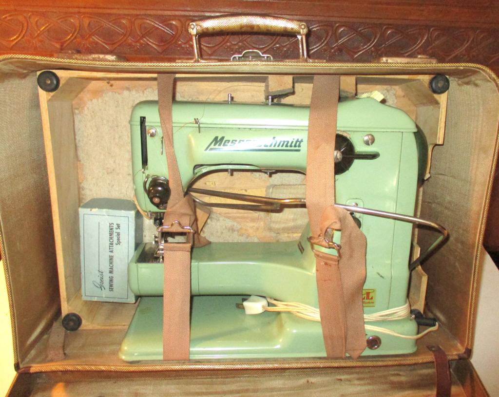 Portable Messerschmith Sewing Machine: Lot Consists of a Portable Sewing Machine Made by Messerschmith Co. It Has its Own Case Which is Approximately 13" inches by 20" inches by 7" inches Deep.