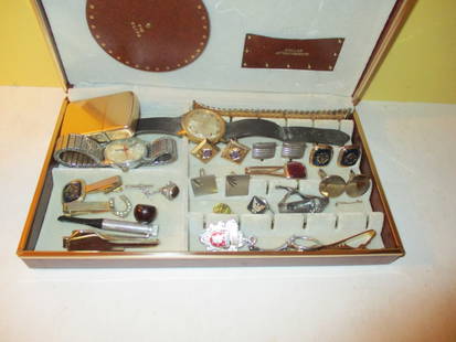 Miscellaneous Lot Men's Cufflinks and Watches: Lot Consists of a Collection of Men's Cufflinks, Watches and Tie Clips. All 1940's - 1950's. One Watch is a 1940's Royce (not working). Some Things are Sterling.