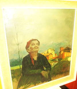 Painting of an Old Woman: Lot Consists of a Painting of an Old Woman by Italian Artist Lucio Sollazzi. Approximate Size is 33" inches Tall by 29" inches Wide from end to end of the Frame. In Good Condition