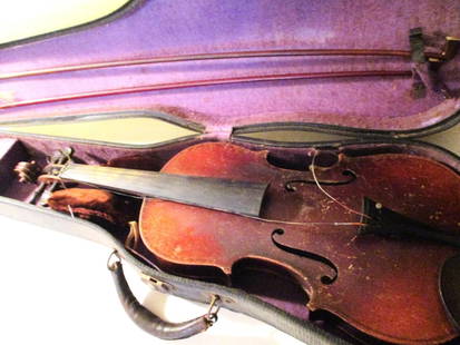 German Violin: Lot Consists of a Violin Made in Germany. Mostly Used by a Young Person. Has 2 Bows. Needs Restoration.