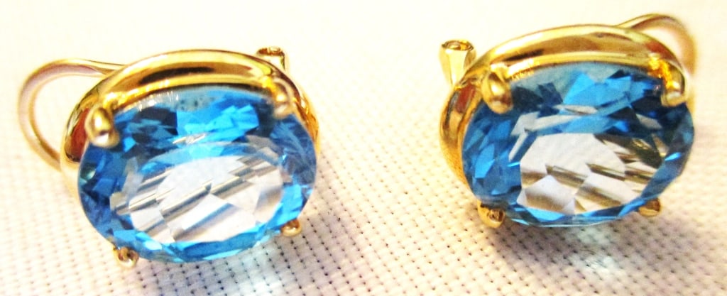 Pr. 14K Gold  Earrings Set w/Blue Topazes (1 of 3)