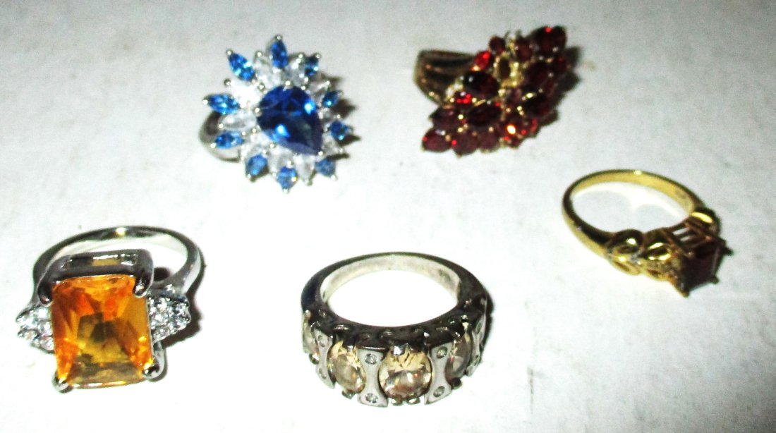 Lot 5 pair Sterling Cocktails Rings with Stones (1 of 1)