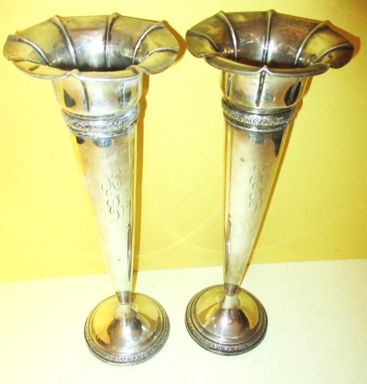 Pair of sterling trumpet vases (1 of 2)