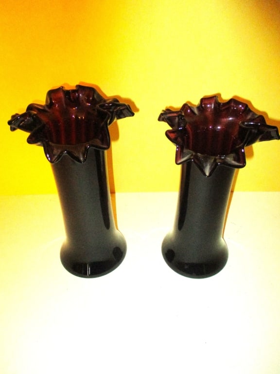 Pair of Hand Blown Amethyst Glass Vases (1 of 1)