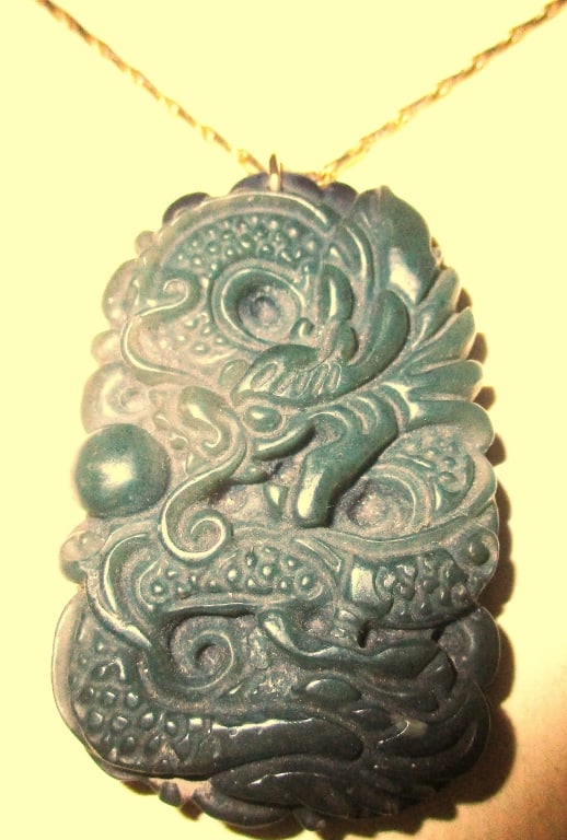 Carved Chinese Spinach Jade Pendant (1 of 3)