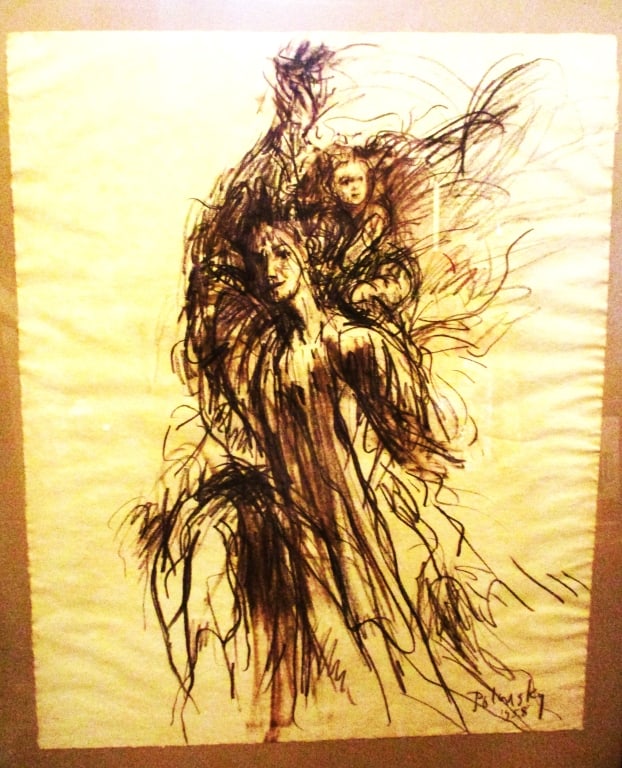 Conte Drawing by Arthur Polonsky: Lot Consists of a Conte Drawing Titled "Survivors" Signed Arthur Polonsky, 1958. Arthur Polonsky was an American Mid Century Artist. Child's Gallery in Boston Displays His Works That are For Sale. He