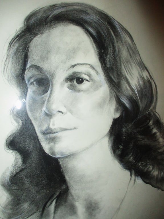Conte Crayon Portrait of Woman by A. Polonsky: Lot Consists of a Conte Crayon Portrait of a Women by Arthur Polonsky, Circa 1950's. Approximate Size End to End of Frame is 25" Inches Tall and 19" Inches Wide. Good Condition. Signed.