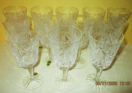Set of 12 Waterford Goblets: Lot Consists of 12 Waterford Goblets. All are Stamped Waterford. All are in Good Condition. Approximate Size is 7" Inches Tall.