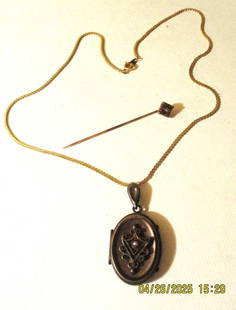 Lot of Victorian Jewelry: Lot Consists of a Victorian Gold Filled Locket With Chain and a Victorian 10K Gold Tested Tie Pin Set With Stones. The Chain With the Locket is Gold Filled and is Approximately 18" Inches Long. Both P