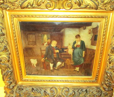 19th Century Oil Painting on Wood Panel: Lot Consists of an Oil Painting, Circa 19th Century Depicting an 18th Century Genre Scene. It is Done on a Wood Panel and is Framed in a 19th Century Gilt Frame. All in Good Condition. 