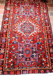 Karazha Oriental Carpet, Persian: Lot Consists of a Semi Antique Karazha Oriental Scatter Rug. Approximate Size is 48" Inches Long by 28" Inches Wide. It is in Good Condition. It is Approximately 75 Years Old. Wonderful Color.