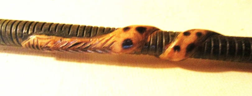 Folk Art Carved Walking Stick: Lot Consists of a Folk Art Carved Walking Stick. Wonderfully Carved With a Carved Snake Going up to the Handle. Approximate Length is 36" Inches. I Don't Know the Origin Maybe India or Japan, Circa 19